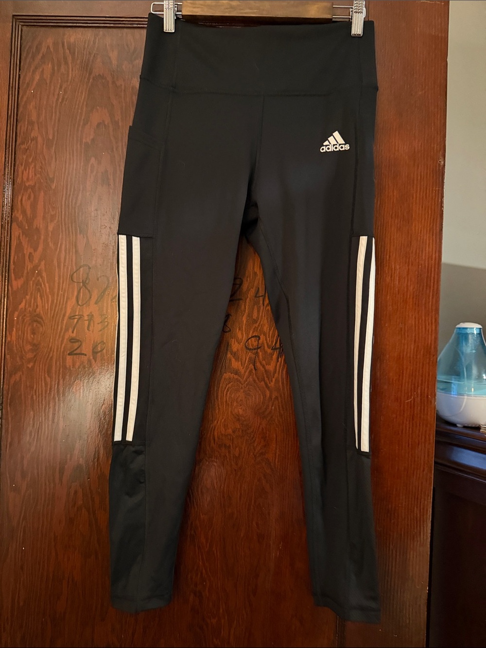 adidas Black Leggings with White Side Stripes